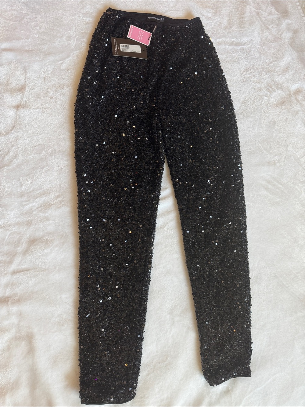 PrettyLittleThing Black Sequin Party Pants High Rise US 6 NWT
